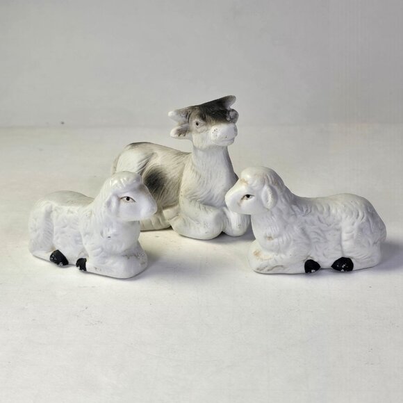 Vintage Nativity Animal Figures Porcelain Sheep Cow Christmas Decor Holiday - Picture 2 of 14